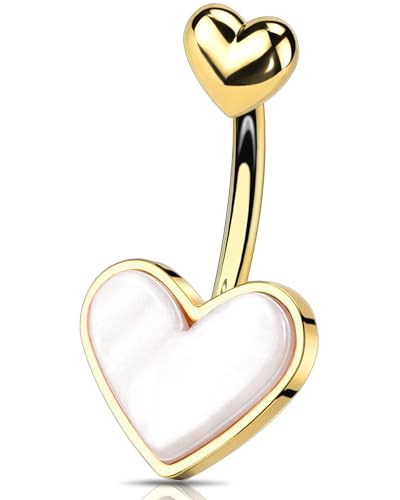 OUFER 14G Gold Herz Bauchnabelpiercing Chirurgenstahl 316L Bauchnabelpiercing Schmuck 10 mm Bauchnabelpiercing Ring Rosa Bauchnabelpircing Frauen