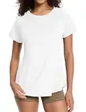 EFFAN Sport Tshirt Damen Fitness Sportshirt Oberteile T-Shirt Yoga Shirt Kleidung Kurzarm Sportoberteil Funktionsshirt Weißes T-Shirt Weiß S