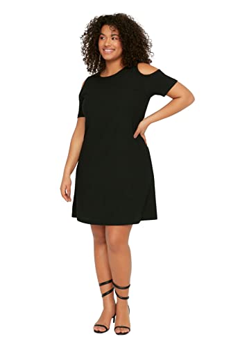 TRENDYOL Damen Knit Plus Size Kleid Mini A-Linie Slim Fit Strickkleid Übergröße, Schwarz, XXL Größen