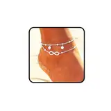 Ushiny Boho Forever Fußkettchen Silver Pearl Bead Fußkettchen Sommer Fußkettchen Set Einfache Liebe Fußkette Schmuck für Frauen und Mädchen