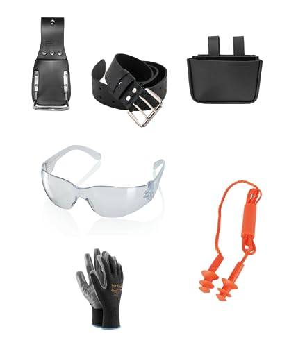 Dachdecker SET Nageltasche + Ledergürtel + Hammerhalter + Schutzbrille + Gehörschutz