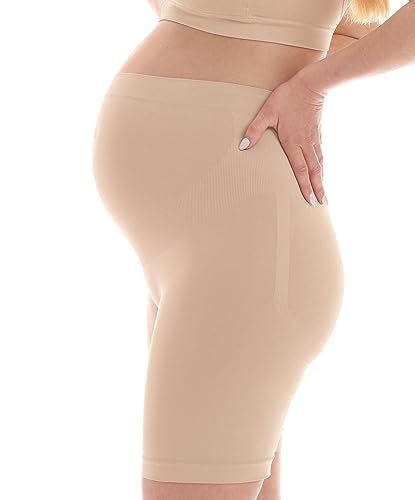 Herzmutter Umstandsslips nahtlos - Langes Bein - Schwangerschaftsslip - Überbauch-Shorts - Seamless-Stützend - 1er & 2er-Set - 5500 (L-XL, Beige)