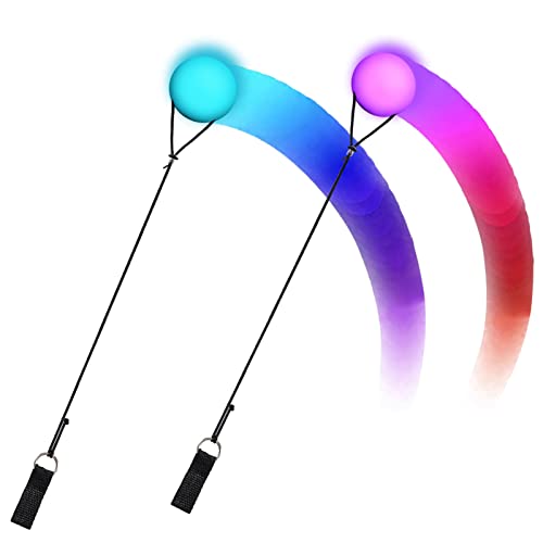 Joycabin 2 Stück LED Poi Bälle Set, Leuchtende POI Jonglierbälle mit Regenbogen Farben und Strobe Effekt, Soft leuchtball Verstellbaren Schnüren für Anfänger Kinder und Erwachsene