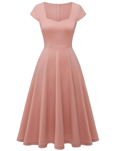 Berylove Damen Cocktailkleid Abendkleider Elegant für Hochzeit Rockabilly Kleider A Linien Kleid Damen Festlich 8009 Blush S