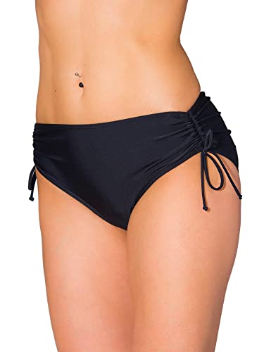 Aquarti Damen Bikinihose mit Raffung und Schnüren, Farbe: Schwarz, Größe: 44