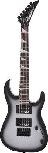 Jackson JS Series Dinky Minion JS1X, kompakte und leistungsstarke E-Gitarre mit Amaranth-Griffbrett, zwei Hochleistungs-Humbuckern und sattem Klang, perfekt für Rock und Metal, in Metallic Silverburst