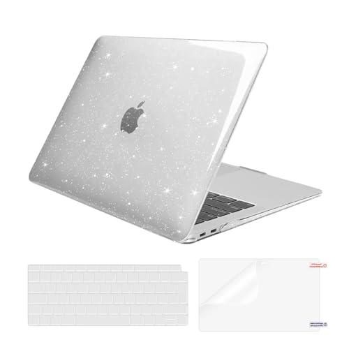 MOSISO Hülle Kompatibel mit MacBook Air 13 M1 2022 2021 2020 2019 2018 A2337 A2179 A1932 Retina Display Touch ID, Glitter Sparkling Plastik Hartschale&Tastaturschutz & Displayschutz, Transparent