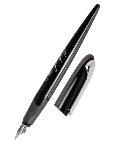 ONLINE Kalligrafie-Füller, Schönschreibfüller Air Schwarz, breite Kalligraphie-Feder in Strichstärke 1,4 mm, für Standard Tintenpatronen oder Konverter, inkl. Kombipatrone blau