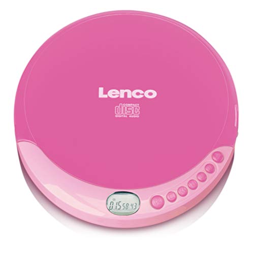 Lenco CD-011PK - Tragbarer CD-Spieler mit Akkuladefunktion - LCD-Bildschirm - Diskman - CD-Walkman - mit Kopfhörern und Micro-USB-Ladekabel - Pink