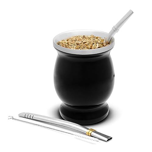 balibetov Yerba Mate Tee Set (Mate Becher) aus Rostfreiem Edelstahl mit Bombilla (Strohhalm) für Mate, Yerba Mate Set Leicht zu Reinigen und Sehr Widerstandsfähig(Schwarz)