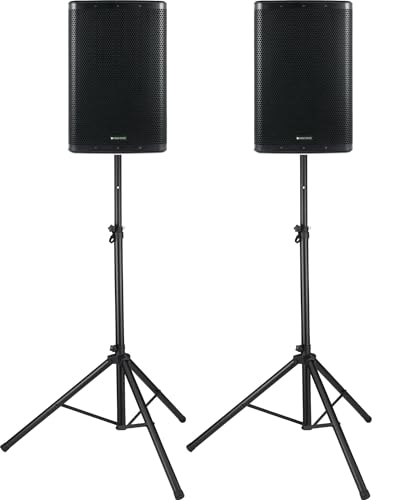 Pronomic C-215 MA Stative Set - Zwei aktive 2-Wege Boxen - Leistung: 2000 Watt - 15" Woofer + 1,75" Hochtöner - Bluetooth und DSP-Presets - Kunststoff-Gehäuse mit Monitorschräge - inkl. Stative