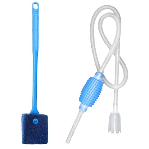 Aquarium Reinigungsset, Enthält 1 Fischtank Siphon mit Filter und 1 Blaue Aquarium Reinigungsbürste, Kiesreiniger mit Bürste und Hand-Siphonpumpe für Effiziente Aquarium Wartung