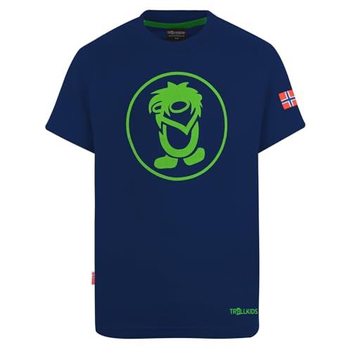 Trollkids Kinder schnelltrocknendes UV-Schutz T-Shirt Troll T, Marineblau/Grün, Größe 140