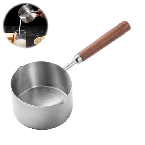 200 Ml Edelstahl Tragbarer Milchtopf, Kleiner Milchtopf, Kleiner Kochtopf, Butterschmelztopf, Soßenpfanne, Holzgriff Suppentopf, Zum Kochen von Milch, Soße, Soßen, Nudeln, Kaffee, Tee, Suppe