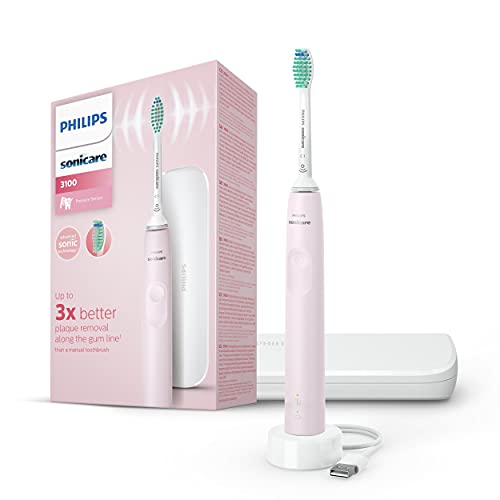 Philips Sonicare 3100 Series elektrische Zahnbürste mit Schalltechnologie, mit Drucksensor und Bürstenkopf-Wechselanzeige, HX3673/11, Sugar Rose, Rosa