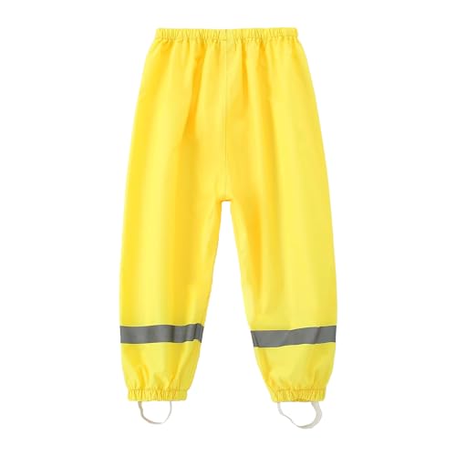 Dioshark Regenhose Jungen wasserdichte Matschhose Baby Kleinkind Sommer Gelb Dünn Buddelhose mit Reflektor Regenlatzhose Ohne Träger Gefüttert Leichte Atmungsaktive Fahrrad Schule für Alter 1-2 Jahre
