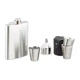 Relaxdays Flachmann Set Edelstahl 7 teilig, 200 ml Flachmann mit Trichter und 4 Becher für Camping und Festival, silber