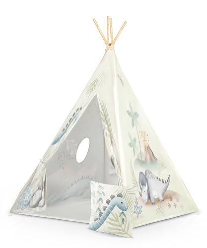 Nukido Tipi Zelt Für Kinder Tippi Kinderzelt Montessori Spielzelt Lesezelt Kinderspielzelt Für Drinnen Mit Zeltstabilisator Dekokissen Hellgrün Grau Weiß 114 × 114 × 165 cm