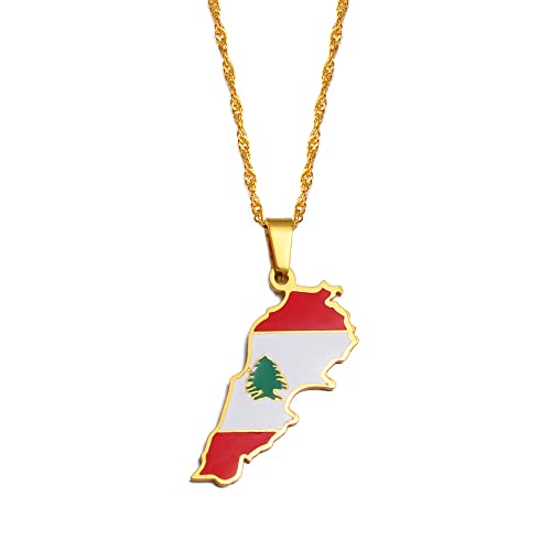 Libanische Karte mit Flaggen-Anhänger, Halskette, goldfarben, Schmuck, Libanon-Karte, Halskette, Halsketten #248321