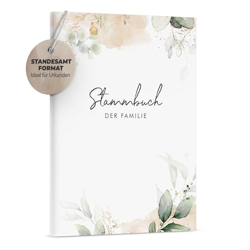 DeinWeddingshop Stammbuch der Familie - modernes Familienstammbuch - Hochzeit Standesamt - Hardcover 16x21cm - Greenery Glitter