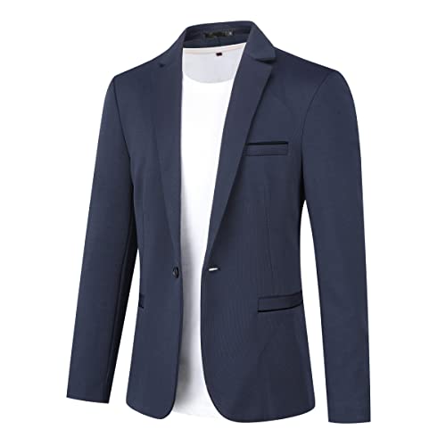 Allthemen Herren Sakko Sportlich Slim Fit Blazer Männer Modern Freizeit Jackett Business Anzugjacke Dunkelblau L