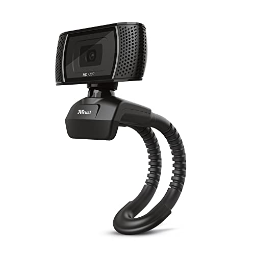 Trust Trino HD Webcam mit Mikrofon, 1280 x 720, 30 FPS, PC Kamera mit Flexibler Ständer und Automatischer Weißabgleich, Videokamera für Video, Chat, Skype, Laptop, Desktop, Computer, Mac – Schwarz