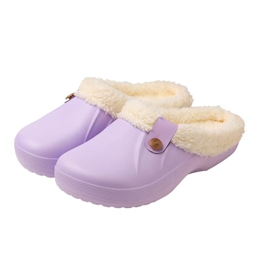 RXLLDOLY Winter Clogs Gefüttert Damen Herren, Warme Hausschuhe Wasserdicht Pantoffeln Plüsch Slider, Unisex Paare Weiche Bequeme rutschfeste Outdoor Winterschuhe Gartenschuhe