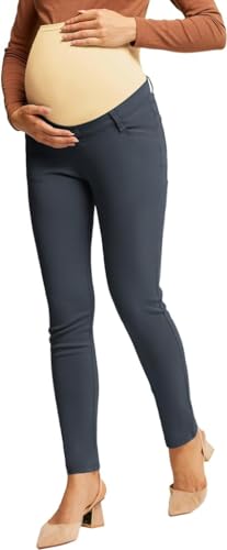 Komfortable Stretch Maternity Hose über den Bauch lässige Schwangerschaftshose für die Arbeit Dunkelgrau XL
