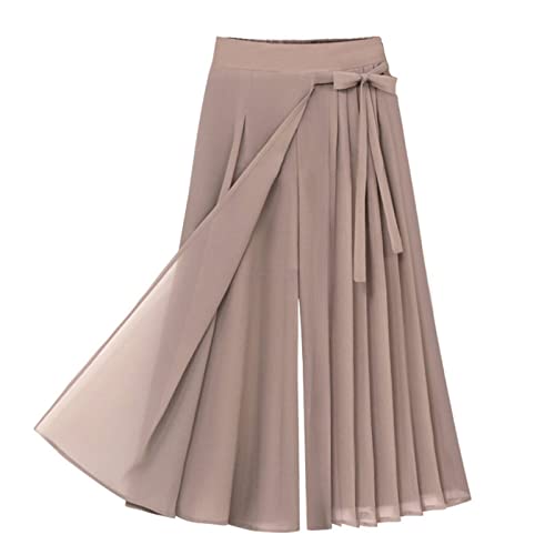 Damen hosen Damen-Plisseehose Chiffon, große Größe, elastische Taille, Freizeithose, Hosenrock Hosen Damen Elegant Festlich mit Bluse für Geschäftsessen Formelle Abendessen Hochzeiten Partys (Pink, M)
