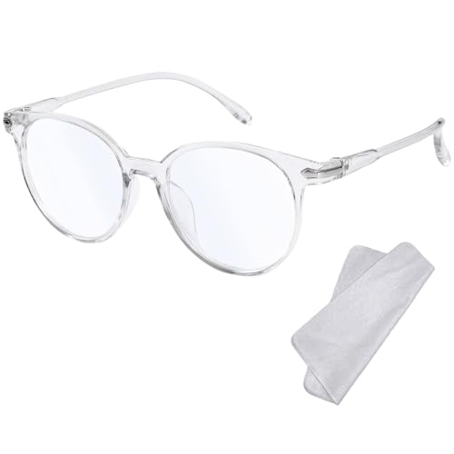 XFentech Blaulicht-Brillen fur Damen Herren - Computer-brille Runder Rahmen Gaming-Lesebrille Blaulichtfilter Brille Anti Augenermüdung Computerspielbrille Unisex-Brille - Transparent