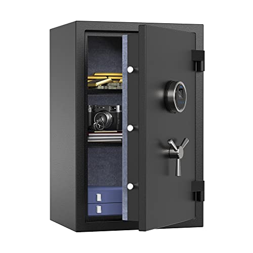 RPNB Digitaler Feuerfester Tresor, Fingerabdruck-Feuerfester Heimtresor mit Touchscreen, Abnehmbarer Ablage und Sicherem 3-Speichen-Griff, Geeignet für Home-Office-Hotels, 60 L, Schwarz