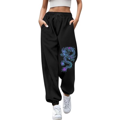 Weite Jogginghose Damen -Damen Bedruckte Freizeithose Geschlossene Taille SchnüRung Elastische Taille Kleine FußHose Jogginghose Sport SkiunterwäSche Damen 3/4 Hose