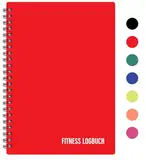 Fitness Logbuch Plastik-Cover Schwarz - undatiertes Workout-Tagebuch – A5-Format, dickes Papier, starke Bindung – stilvolles und minimalistisches Trainingstagebuch … (Deutsch, Rot)