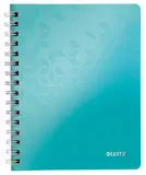 Leitz WOW Collegeblock A5 kariert, 160 Seiten, 80 Blatt FSC-zertifiziertes Papier 80 g/m², Doppelspiralbindung, PP-Einband, Notizbuch mit Sichthülle und Lineal, Für Büro oder Schule, Eisblau, 46410051
