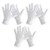 3 Paar Weiße Handschuhe Schützenfest, Nylon Baumwollhandschuhe Weiß Mit Druckknopf für Frauen und Herren Weihnachtsmann Santa Claus Kostüm Accessoire Formelle Smoking Kostüm Parade Handschuhe