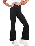 Arshiner Mädchen Schlaghose hohe Taille Flare Bootcut Sporthose für Yoga Tanz Solid Plaid Freizeit Bell Bottoms Schlaghosen Bein Glockenhose Kinder Schwarz 150