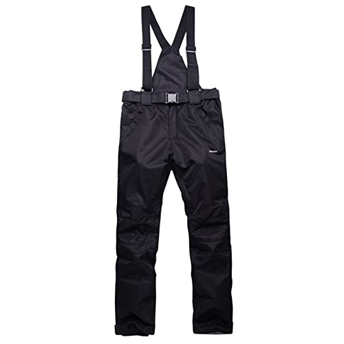 FeMereina Isolierte Ski-Lätzchen für Damen, wasserdicht, Schneehose, winddicht, Snowboard-Overall, Hose mit abnehmbaren Hosenträgern, Schwarz , 48