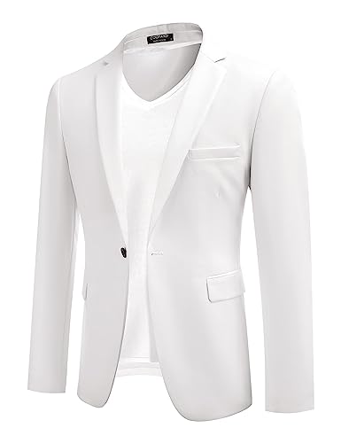 COOFANDY Anzugjacke Herren Regular Fit Sakko Anzugjacke Blazer Anzug Sakko EIN Knopf Blazer für Business Hochzeit Weiss L