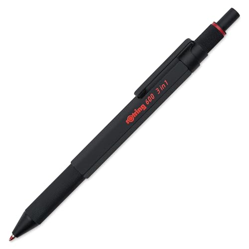 rOtring 600 3-in-1-Schreibgerät mit Kugelschreiber und Druckbleistift | Kugelschreiber mit 2 feinen Spitzen (schwarze und rote Tinte) | 1 Druckbleistift mit Spitze (0,5-mm-Mine) | Schwarz