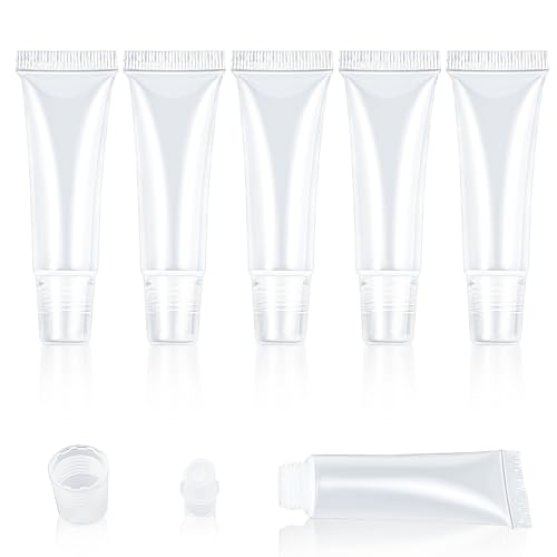 Andibro Leere Tuben Lip Gloss Tubes,5 Stück Transparent Leere Nachfüllbare Kunststoff Weiche Verpackung Tubes Flasche Mini Kosmetische Behälter für Kosmetik Make up Reise Toilettenartikel