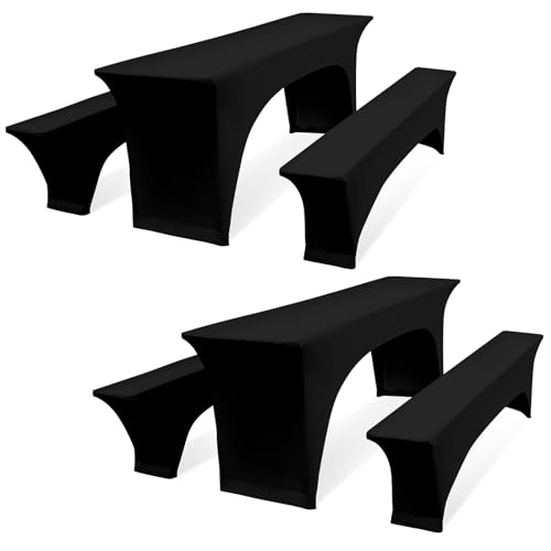 Teruntrue Zwei 6er-Set Schwarz Biertischhussen,Elastische Bierbankhusse und Tischdecken,Bierzeltgarnituren 220 x 70 x 70 cm, 70 cm Tischbreite, für Bankett Gartenmöbel Abdeckungen.