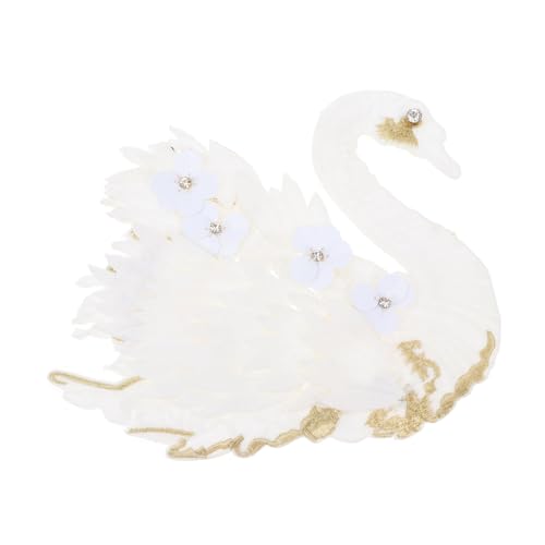 Housoutil Blumen Schwan Stickerei Stoff Patch Schwan Applikation Mit Blume Weiß Handgefertigte Klebeperlen