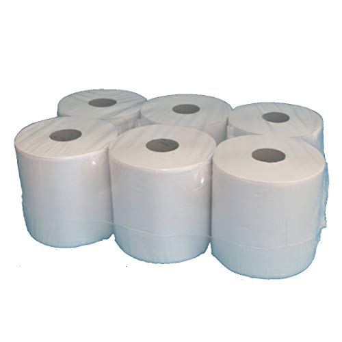 6 Handtuchrollen Papierhandtuchrollen Papierrollen MIDI Rollen 2-lagig Tissue Hochweiß 20cm breit 160m perforiert 450 Blatt á 20x36cm Innenabrollung