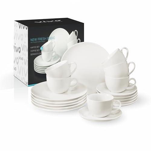 Villeroy & Boch vivo by New Fresh Basic Kaffeeservice 18 Teilig 6 Personen Weiß, Spülmaschinenfest, Mikrowellensicher, Kaffeegeschirr Set Modern, Kaffee Set Geschirr, Frühstücksgeschirr, Porzellan