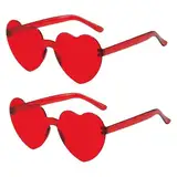 xianshi 2 Pcs herz sonnenbrille,Herzbrille,Herzbrille Rot,Sonnenbrille Herz,Sonnenbrille Herzform,Randlose Herz Brille,Damen Love Shaped Sunglasses,Für Party, Hochzeit, Karneval,Halloween