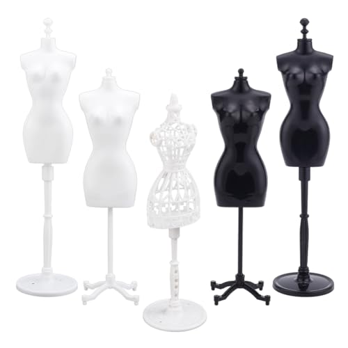 nbeads 5 Sätze Mini Mannequin Display Modell, Plastik Display Halterung Schaufensterpuppe Display Holder Dress Form für Mini-Kleider DIY Making Zubehör Kleidung Display Rack