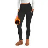 FOTOCITI Thermo Leggings Damen Winter Mit Tasche Thermoleggins Gefütterte Fleece Warme Thermounterwäsche High Waist Lange Sportleggins Yogahose Hose