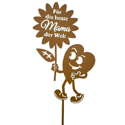 Geschenk für Mama Gartenstecker 34cm - Für die Beste Mama der Welt - Herz Roststecker Metall wetterfest Gartendeko Muttertag