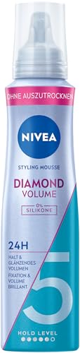 NIVEA Diamond Volume Schaumfestiger, pflegender Haarschaum mit Hitzeschutz, Panthenol & Vitamin B3, Haarfestiger für glänzendes Volumen mit 24h Halt (Haltestufe 5), Styling Mousse (150 ml)