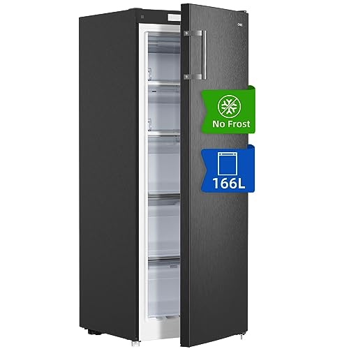 CHiQ FSD166NE4E Gefrierschrank 166 L, No Frost Technologie, Wechselbarer Türanschlag, Schwarzer Edelstahl, 144cm Höhe